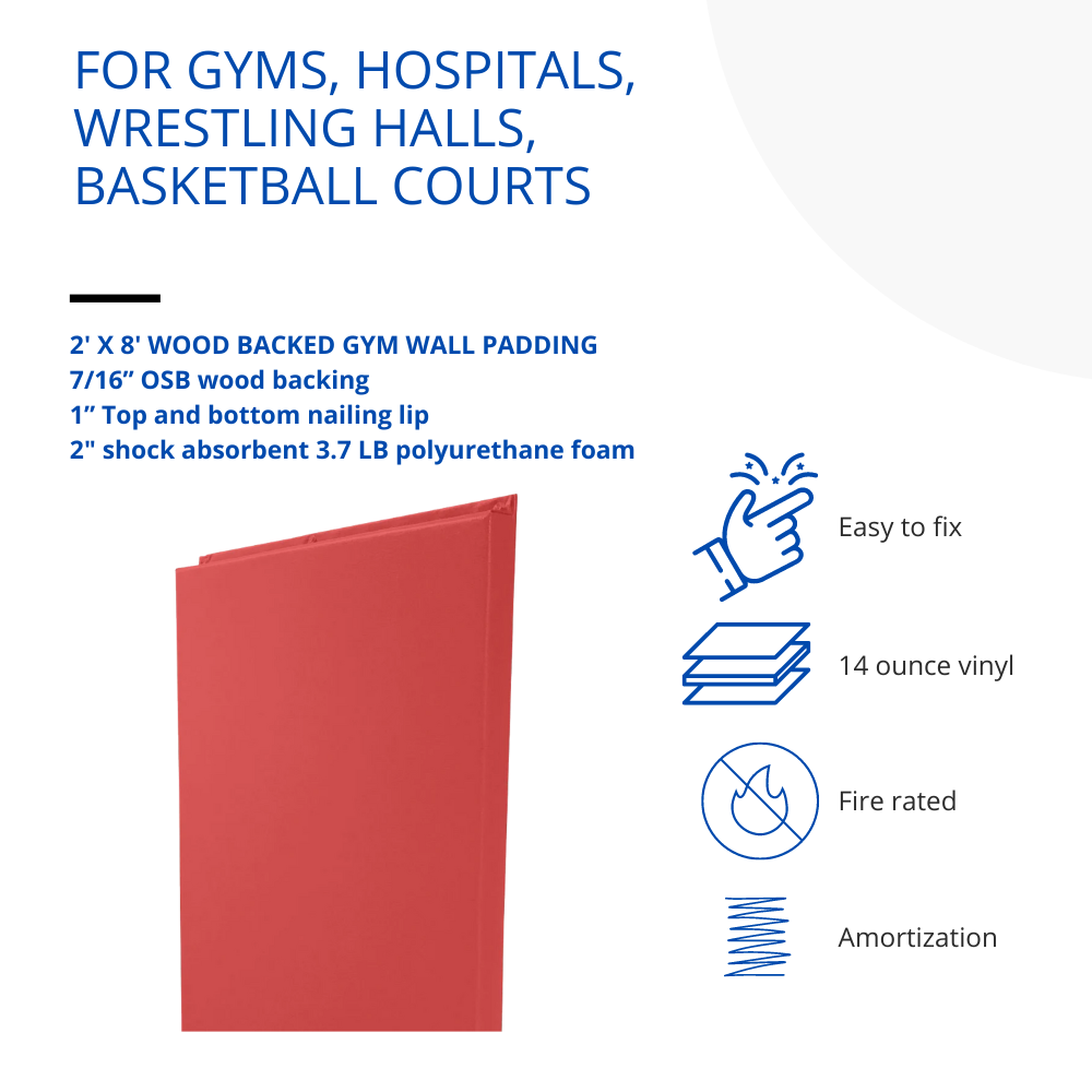 CUSTOM WOOD BACKED GYM WALL PADDING PANELS 2' X 8'